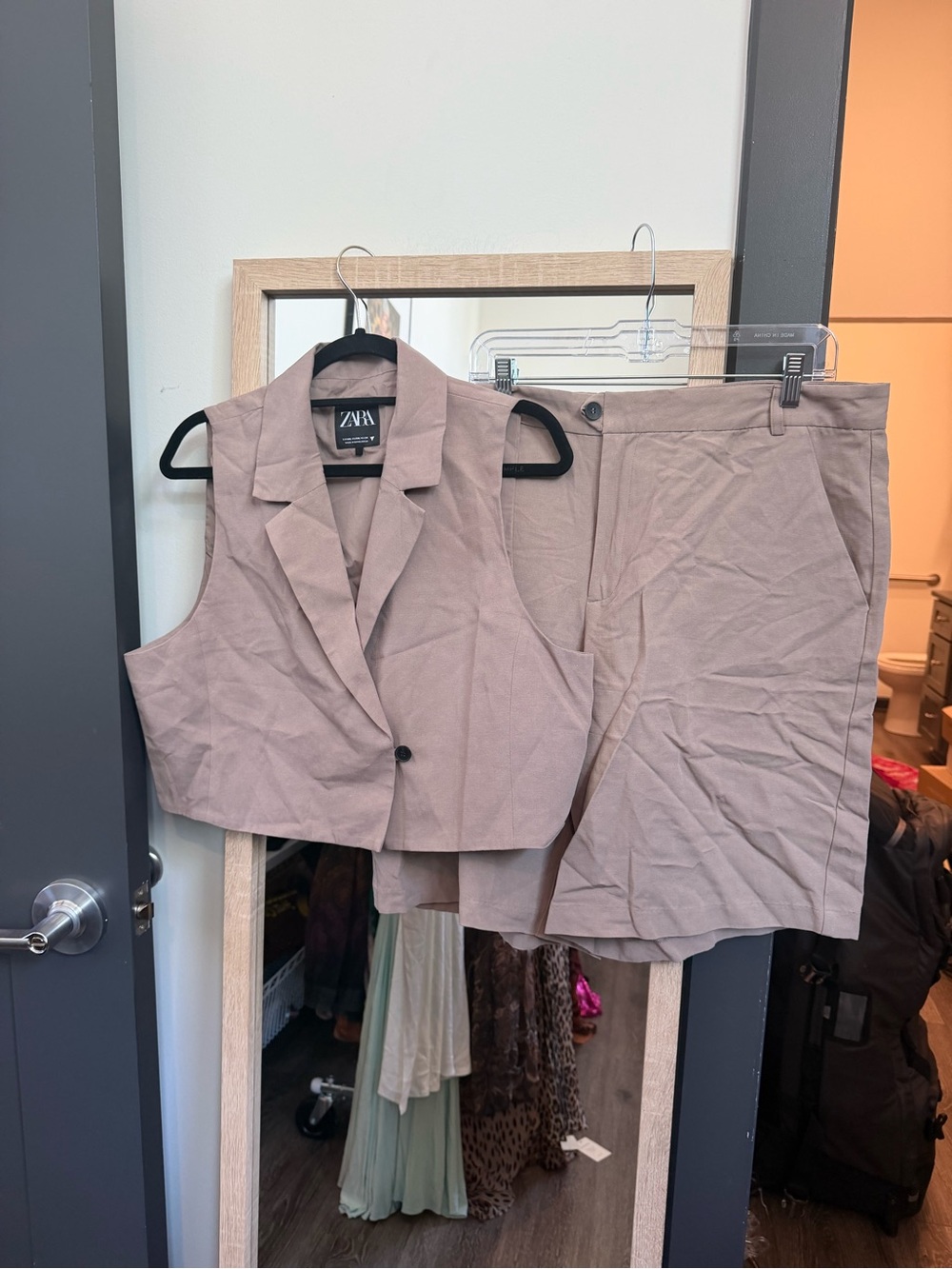 Zara Taupe Sleeveless Blazer Vest and Skort Set